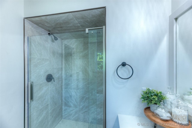 bathroom with a stall shower