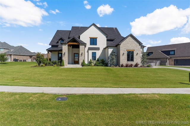 2715 E 136th St S, Bixby, OK 74008 - view of front facade with stone siding, a front yard, and roof with shingles