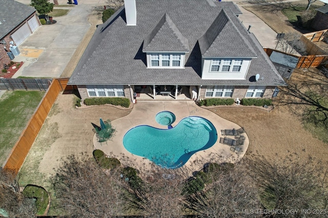 view of pool featuring a fenced in pool, a fenced backyard, and a patio