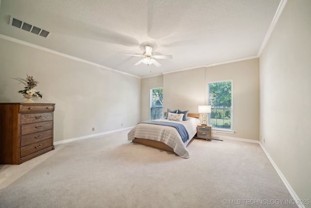 bedroom featuring carpet, visible vents, and baseboards