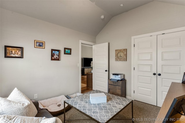 living room with vaulted ceiling