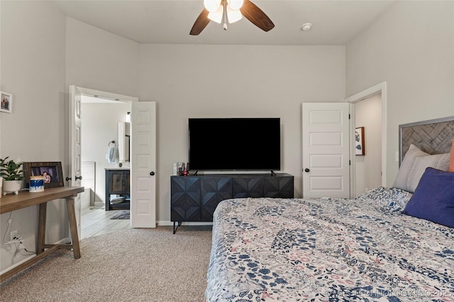 bedroom with carpet floors and a ceiling fan