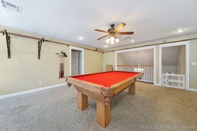 playroom with carpet, visible vents, and baseboards