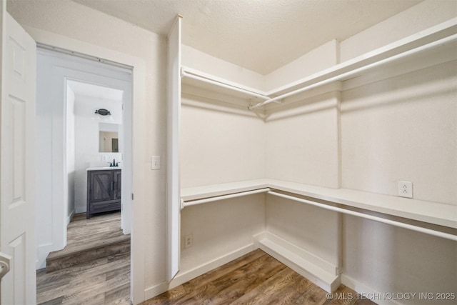 walk in closet featuring wood finished floors