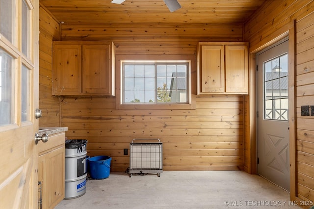 storage area featuring a ceiling fan