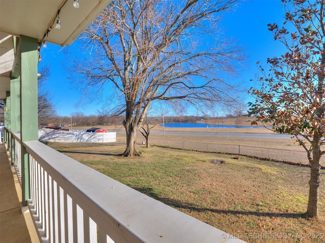 view of yard with a water view