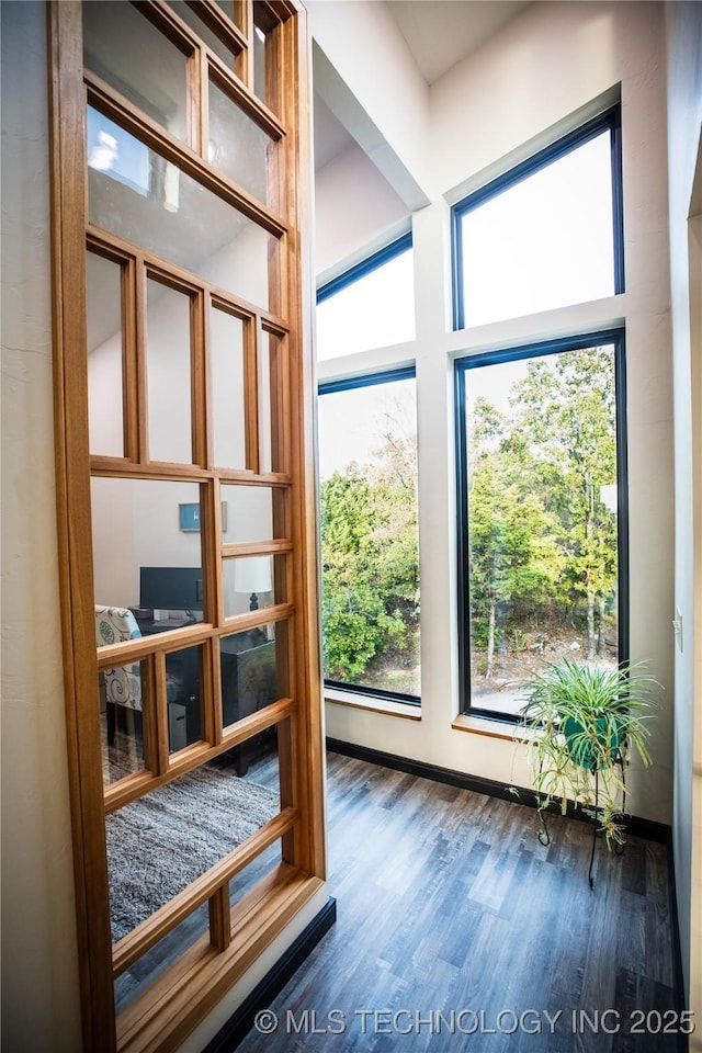 entryway featuring baseboards and wood finished floors