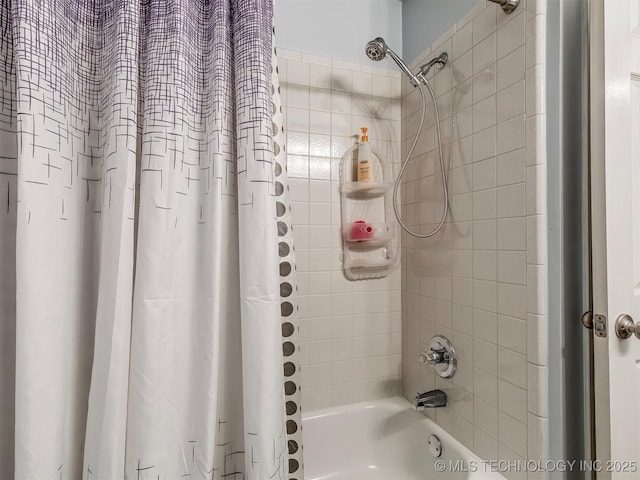 full bathroom with shower / bath combination with curtain