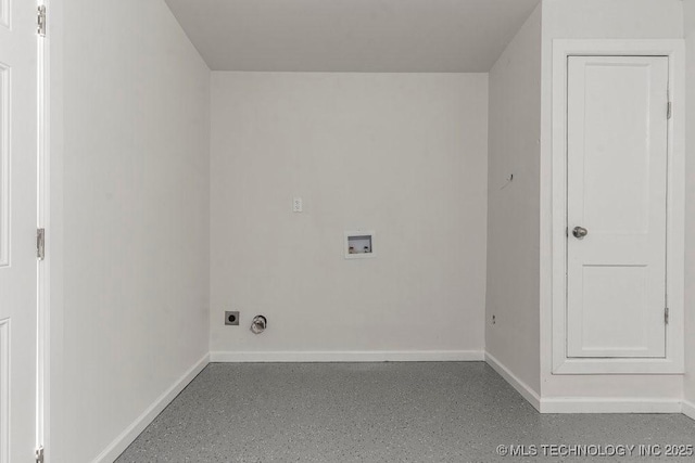 clothes washing area featuring electric dryer hookup, baseboards, washer hookup, and laundry area