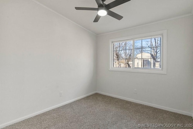 unfurnished room with carpet, baseboards, and ornamental molding