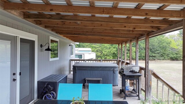 36953 US Highway 70, Bennington, OK 74723 - wooden terrace with a hot tub and a grill