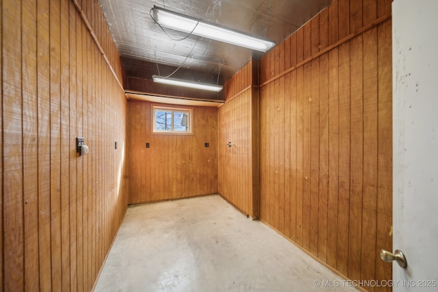 basement with wood walls