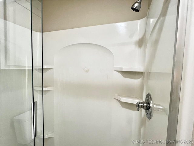 interior details featuring a shower stall