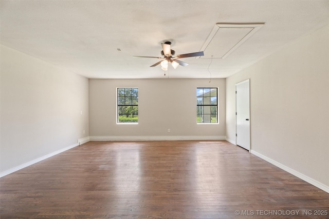 16306 N Javine Hill Rd, Skiatook, OK 74070 - empty room featuring attic access, healthy amount of natural light, ceiling fan, and wood finished floors
