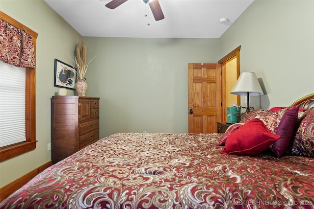 bedroom featuring a ceiling fan and baseboards