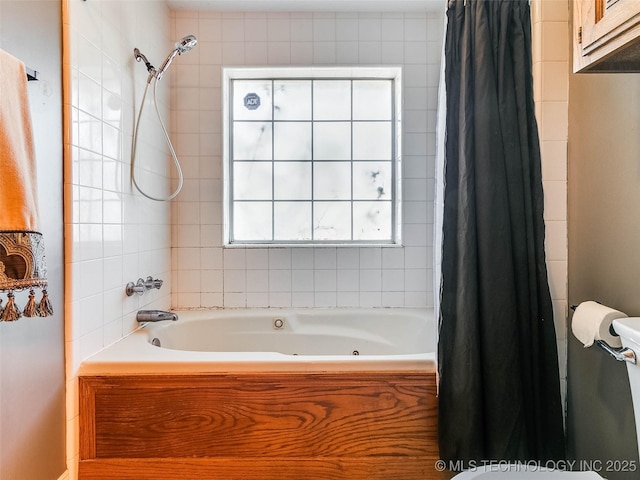 full bathroom with a combined bath / shower with jetted tub