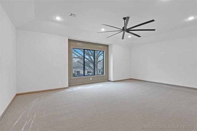 227 E 35th St, Tulsa, OK 74105 - unfurnished room featuring light carpet, recessed lighting, baseboards, and ceiling fan