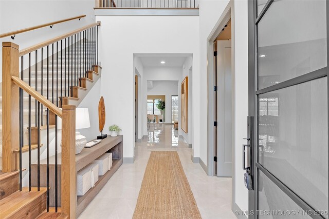 227 E 35th St, Tulsa, OK 74105 - foyer featuring stairs, recessed lighting, baseboards, and light tile patterned floors