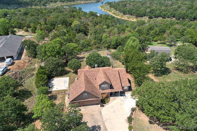 1474 S 271st W Ave, Sand Springs, OK 74063 - bird's eye view featuring a wooded view and a water view