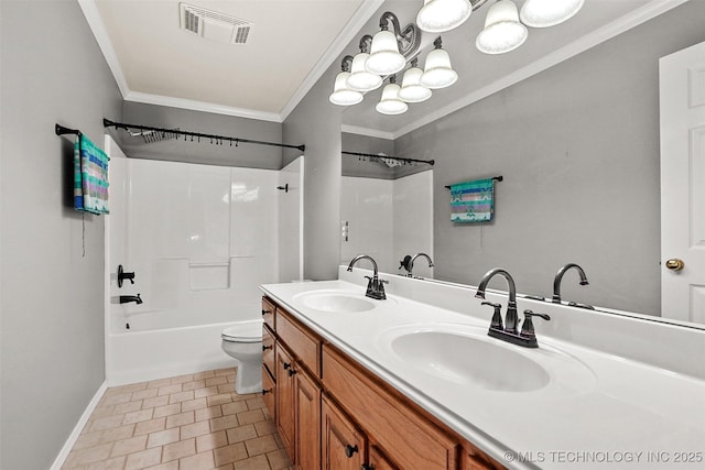 1474 S 271st W Ave, Sand Springs, OK 74063 - bathroom with double vanity, visible vents, a sink, and ornamental molding