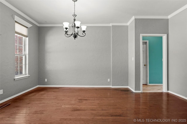 1474 S 271st W Ave, Sand Springs, OK 74063 - unfurnished room with a chandelier, ornamental molding, wood finished floors, and a textured wall