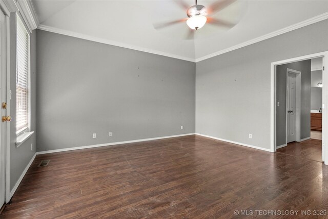1474 S 271st W Ave, Sand Springs, OK 74063 - unfurnished room featuring ceiling fan, ornamental molding, and dark wood-type flooring