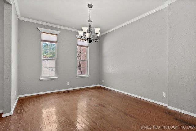 1474 S 271st W Ave, Sand Springs, OK 74063 - unfurnished room with a chandelier, hardwood / wood-style floors, ornamental molding, and a textured wall