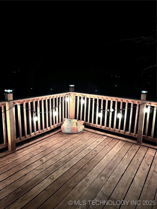 view of deck at night