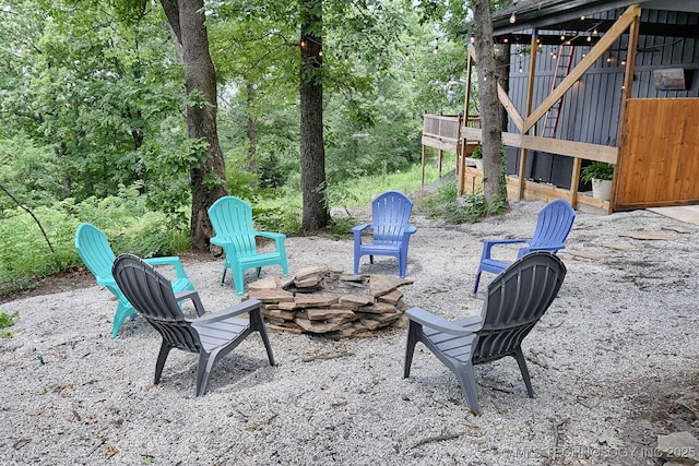 view of patio featuring a fire pit