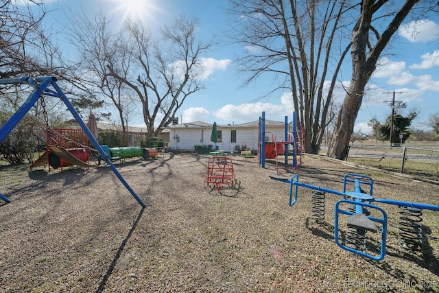 view of play area with fence