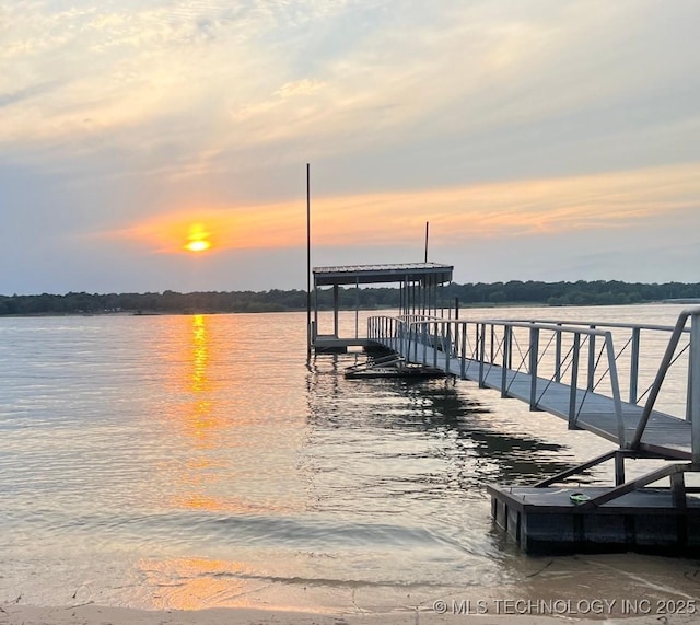 dock area with a water view