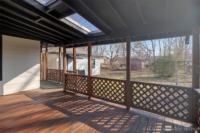 deck with an outbuilding