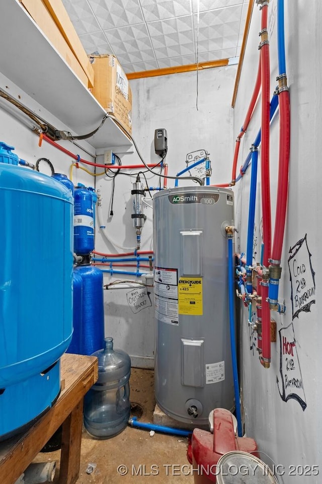 utility room with electric water heater