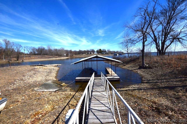 dock area featuring a water view