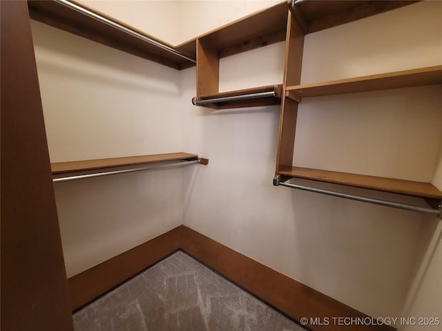 spacious closet with dark carpet