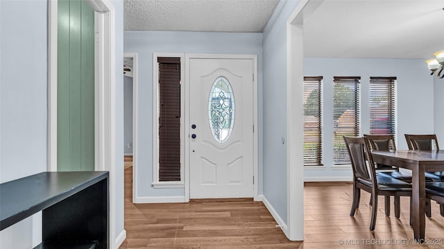 entrance foyer featuring a healthy amount of sunlight, a textured ceiling, and light wood finished floors