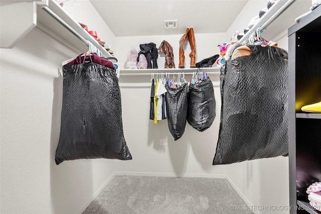 spacious closet featuring carpet and visible vents