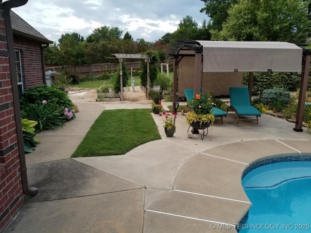 exterior space featuring a fenced in pool and fence