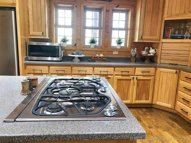 kitchen featuring appliances with stainless steel finishes, plenty of natural light, and wood finished floors