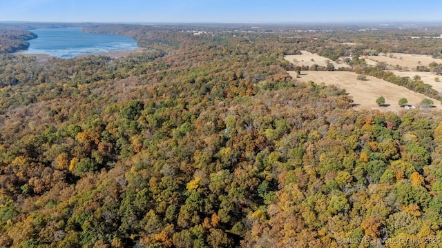 birds eye view of property featuring a forest view