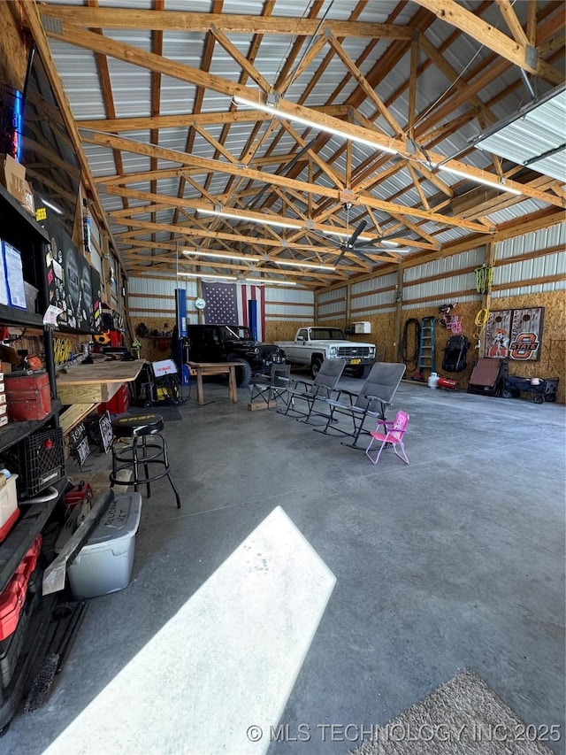 garage with metal wall