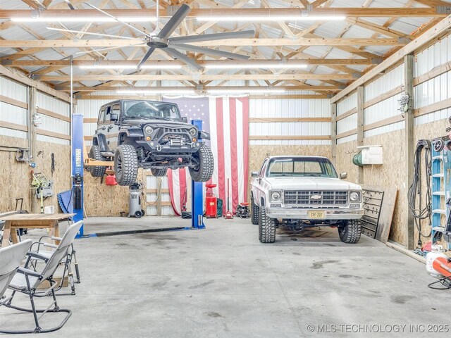 garage with metal wall