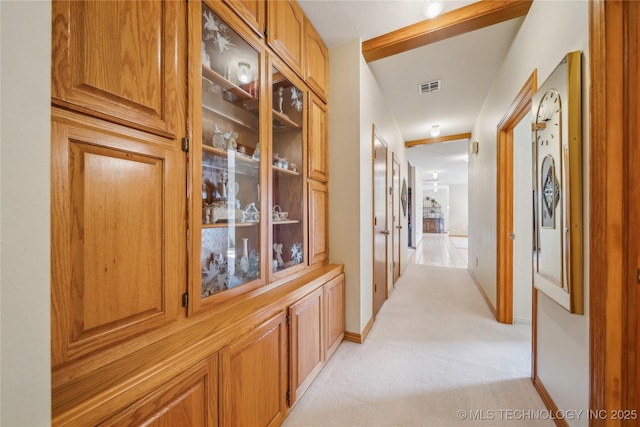 63320 E 293rd Rd, Grove, OK 74344 - hallway with visible vents, light carpet, and baseboards