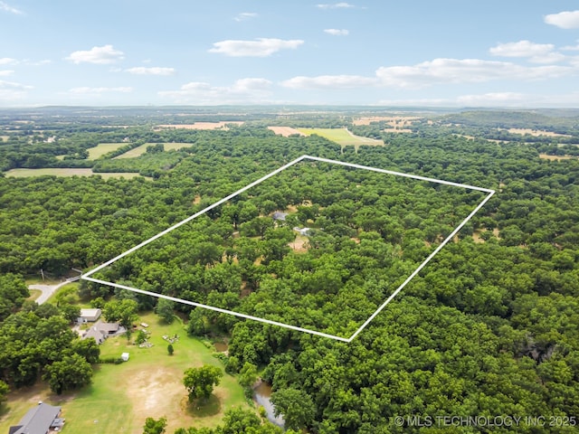 birds eye view of property featuring a forest view