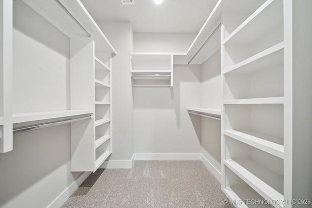 spacious closet with carpet flooring and visible vents