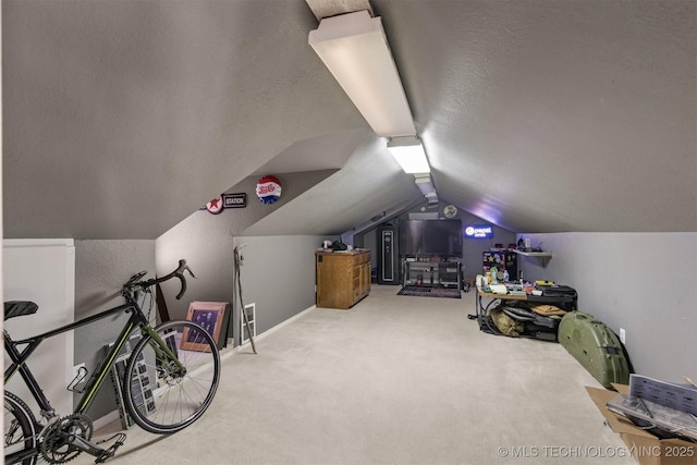 additional living space featuring carpet floors and vaulted ceiling