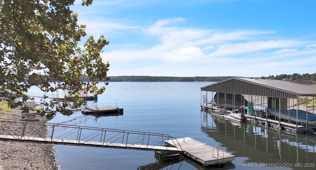 dock area with a water view