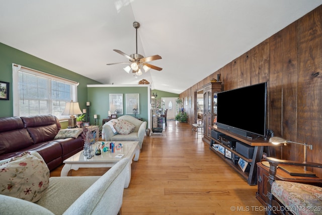 3126 E 490th Rd, Pryor, OK 74361 - living area featuring ceiling fan, light wood finished floors, and lofted ceiling