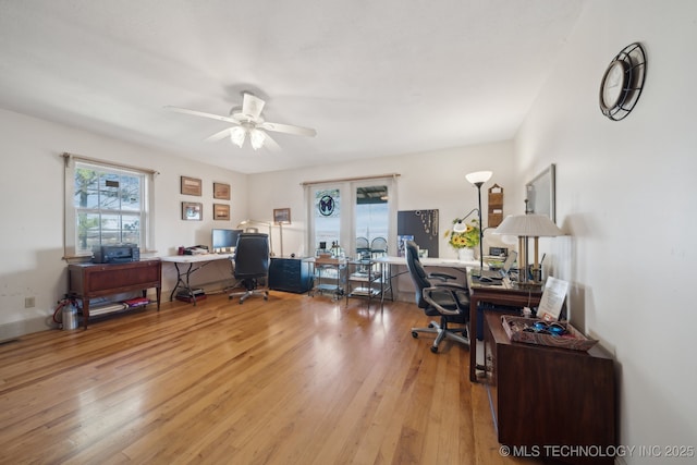 3126 E 490th Rd, Pryor, OK 74361 - office space featuring a ceiling fan and wood finished floors
