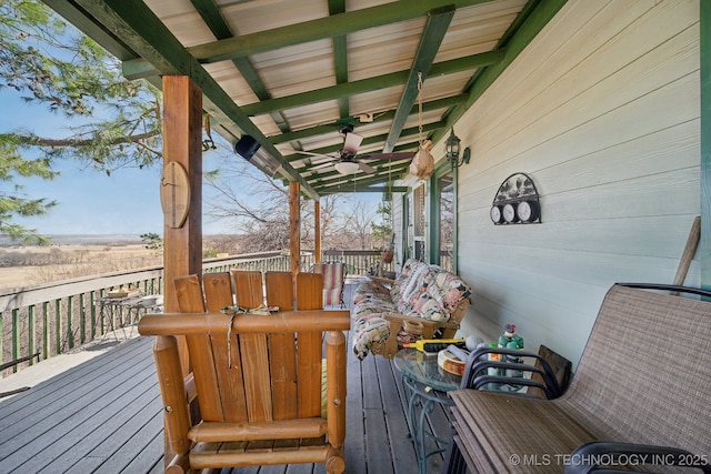 3126 E 490th Rd, Pryor, OK 74361 - wooden deck with a porch and ceiling fan